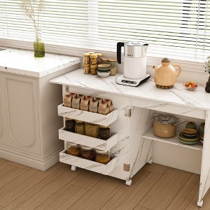 Racxily 4-in-1 Folding Sewing Table, Multi-Functional Craft Station with Wheels & Shelves, White - 1 of 4