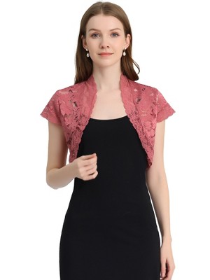 INSPIRE CHIC Women's Elegant Short Sleeve Sheer Floral Lace Shrug