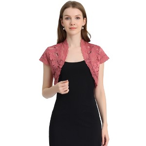 INSPIRE CHIC Women's Elegant Short Sleeve Sheer Floral Lace Shrug - 1 of 4