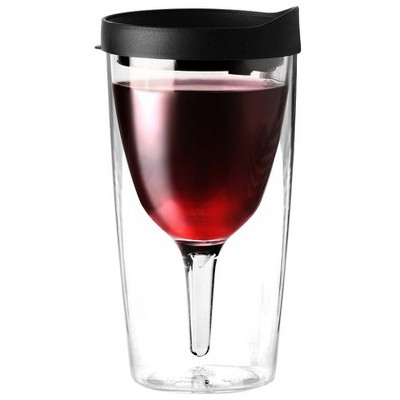 Vino2Go Business Black Acrylic Insulated Wine Tumbler with Slide Lid, 10 Ounce