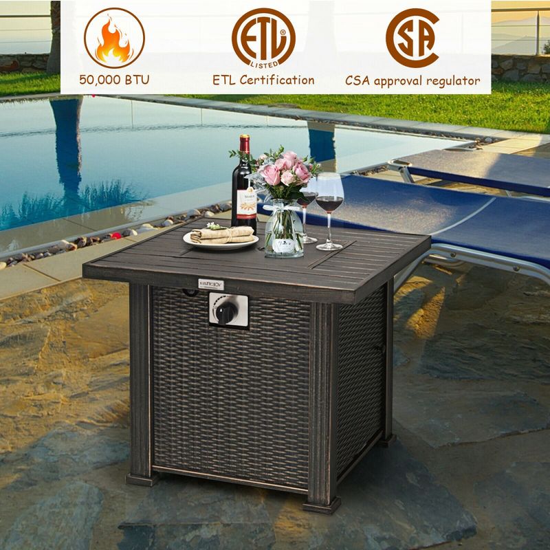 Costway 30" Gas Fire Pit Table 50,000 BTU Square Propane Fire Pit Table W/ Cover, 5 of 11