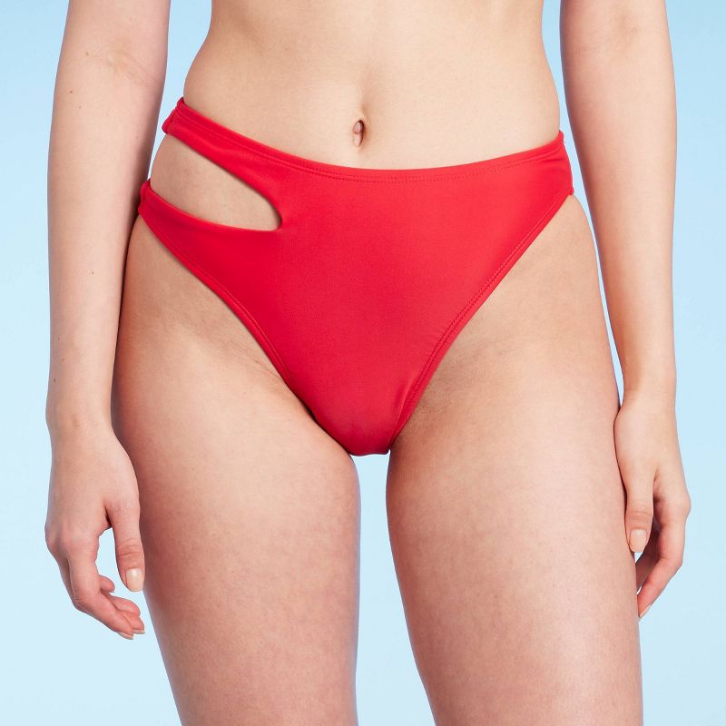 Women's Side Cut Out Mid-Rise High Leg Cheeky Bikini Bottom - Wild Fable™ Red, 1 of 17
