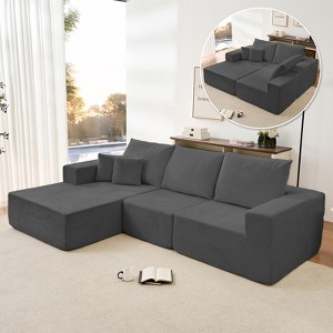 Mjkone 108"Corduroy Fabric Sectional Couch with Chaise Lounge，3-Pieces Free-Combined Cloud Modular L-Shaped Sofa - 1 of 4