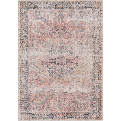 Livabliss 8'10"x12' Kemer Traditional Machine Washable Rug Coral Pink: Flatweave Medallion Indoor Rug