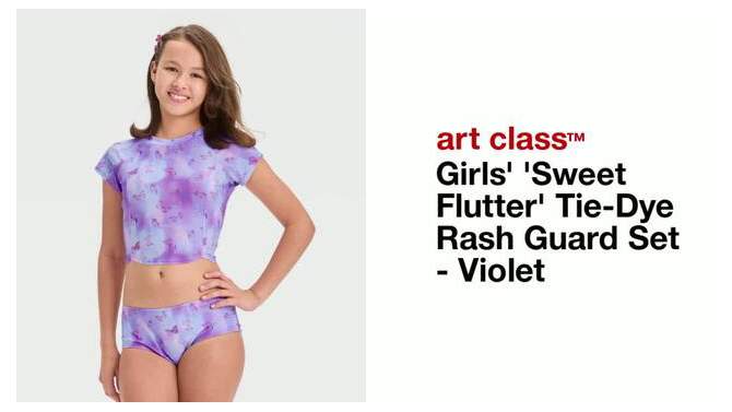 Girls&#39; &#39;Sweet Flutter&#39; Tie-Dye Rash Guard Set - art class&#8482; Violet, 2 of 6, play video