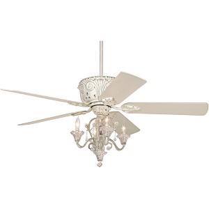 52" Casa Vieja Vintage Chic Ceiling Fan with Light LED Crystal Chandelier Rubbed White Living Room Kitchen Bedroom - 1 of 4