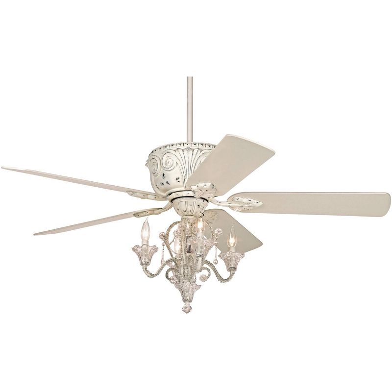 52" Casa Vieja Vintage Chic Ceiling Fan with Light LED Crystal Chandelier Rubbed White Living Room Kitchen Bedroom, 1 of 7