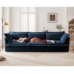 Slipcovered 3-Seater Sofa Couch ¨C Modern Deep Seat Chenille Fleece Sofa with Plush Armrests, Soft Multiple Pillows, Convertible Modular Couch - 1 of 4