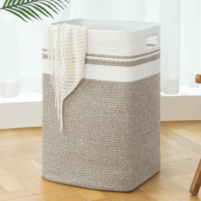 Laundry Hamper-Laundry Basket,Tall Cotton Storage Basket with Handles,Decorative Blanket Basket
