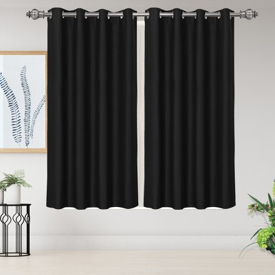 2 Pcs 52 x 63 Inch Solid Blockout Thermal Insulated Grommet Curtain Panels Black - PiccoCasa