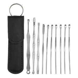 Unique Bargains Earwax Cleaning Tool Kit Portable Stainless Steel Earwax Cleaner Tool Set with Storage Pouch 10pcs - 1 of 4