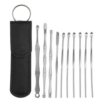 Unique Bargains Earwax Cleaning Tool Kit Portable Stainless Steel Earwax Cleaner Tool Set with Storage Pouch 10pcs