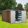 10 x 12 FT Outdoor Storage Shed, Large Garden Tool Metal Shed with Sloping Roof and Double Lockable Door for Backyard Garden Patio Lawn, Brown - 2 of 4