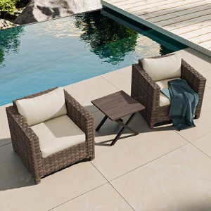 EAGLE PEAK Harbor Haven 3-Piece Patio Rattan Wicker Set Cushioned Wicker Chairs and Side Table - 1 of 4