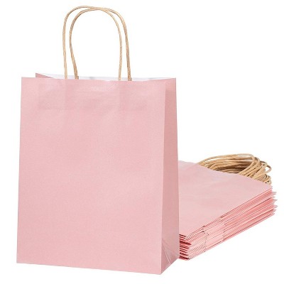 Juvale 15 Pack Medium Pink Gift Bags with Handles for Wedding Birthday, Bridal Shower Party Favors, 8 x 4 x 10 Inches