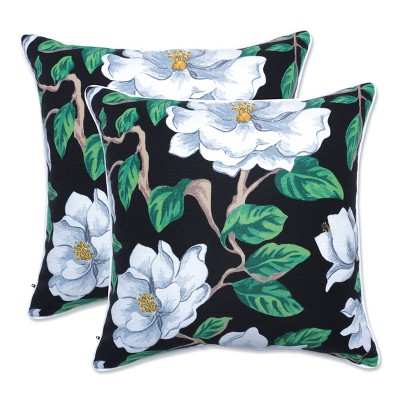 Pillow Perfect Set of 2 Magnolia 18.5" Outdoor/Indoor Throw Pillows Black