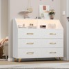 Modern 6 Drawer Dresser, Black Chest of Drawer with Led Light Strip, Charging Station, Open Shelf, Metal Legs, Large Wooden Dresser Cabinet - 3 of 4