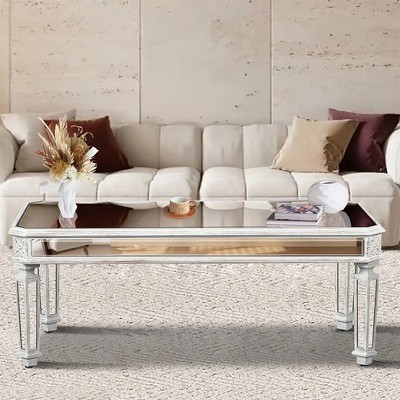 48" Black Mirror Console Table Vintage Wood Grain Carving Process Gorgeous and Noble for Entryway, Sofa Table,Living Room(48''W x 32.3''H x 18D)