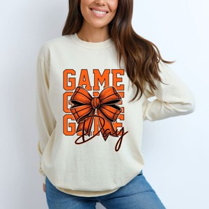 Simply Sage Market Coquette Basketball Bow Game Day Stacked Garment Dyed Long Sleeve - 1 of 3