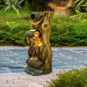 NAYSAYE Fountain Three Tier Tree Trunk Water Feature with Cascading Basins for Garden Patio, Brown, 11.6"*37.8"*26.4" - 1 of 4