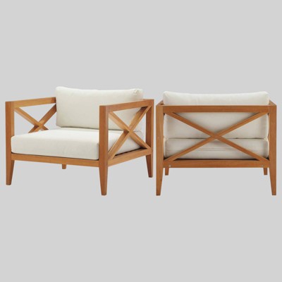 2pk Northlake Outdoor Patio Premium Grade A Teak Wood Armchair Natural White - Modway