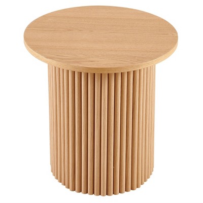 NicBex Natural Round Fluted Side Wooden Coffee Table,Mid-Century Circle Dining Table,Center Table for Living Room