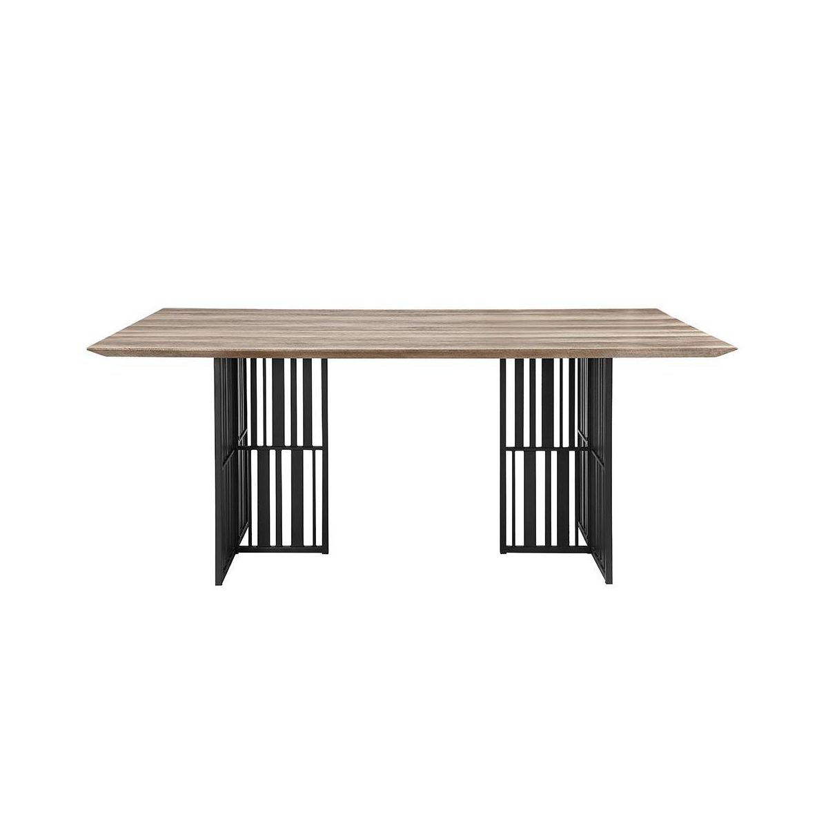 Acme Furniture 72" Zudora Dining Table Antique Oak Sandy Black Finish: 6 Seater, Double Pedestal Base, Metal Frame