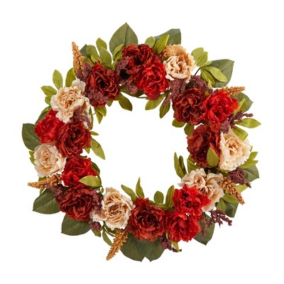 Nearly Natural 30-in Harvest and Peony Artificial Wreath