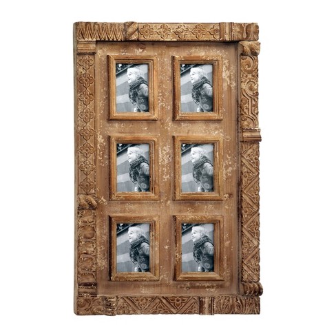 24 X 38 Antique Carved Natural Wood Wall Photo Collage Decor With 6 Picture Frames Brown Olivia May Target - Picture Frame Collage Wall Hanging