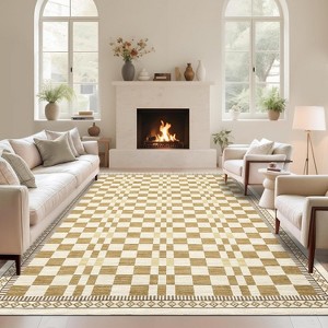 Washable Runner Rug for Kitchen, Bathroom, Non-Slip, Low Pile, Stain-Resistant, Abstract Checkered Carpet, Entryway, Laundry. - 1 of 4
