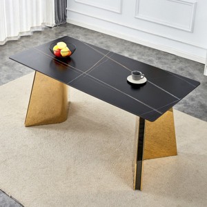 Marble Patterned Dining Table,Dining Table With Slabs Tabletop And Stainless Steel Butterfly Legs,Rectangular Dining Table-Cuddlewood - 1 of 4