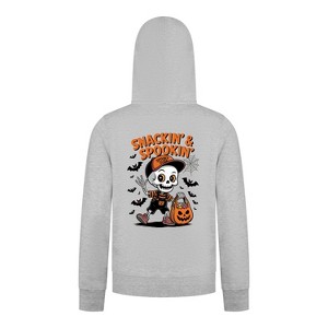 Everyday Kids “Snackin’ & Spookin’” Zip Up Halloween Hoodie – Skeleton Trick-or-Treater with Candy Bag – Cozy Sweatshirt, Heather Gray - 1 of 3