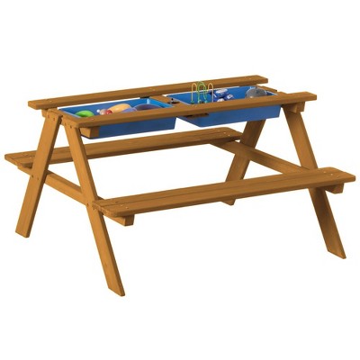 Convertible Wooden Sand & Water Table for your Toddlers Outdoor Playset Featuring 2 Play Box & a Removable Top that Transforms into Kids Picnic Table