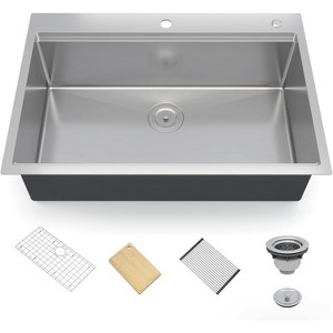 Coucheta Topmount Single Bowl Kitchen Sink,304 Stainless Steel with Workstation Ledge, Brushed Set Colander & More - 1 of 4