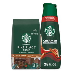 Starbucks 28oz Pike Place Medium Dark Roast Coffee + 28 fl oz Cinnamon Dolce Coffee Creamer - 1 of 4