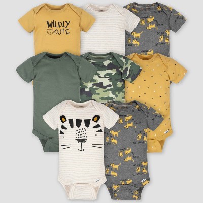 Gerber Baby Boys' 8pk Tiger Onesies - White/Yellow 6-9M