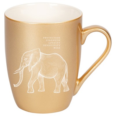 Elanze Designs 10 Ounce Ceramic Decorative Laser Engraved Giftable Novelty Tea Coffee Cup Mug Vegas Gold Elephant Protection Strength Loyalty