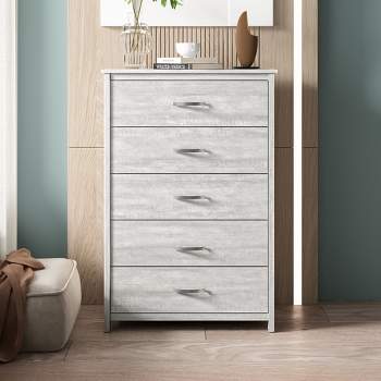 Galano Layton 5-Drawer Chest of Drawers (47.7 in. × 15.7 in. × 31.5 in.) in Dusty Gray Oak, White