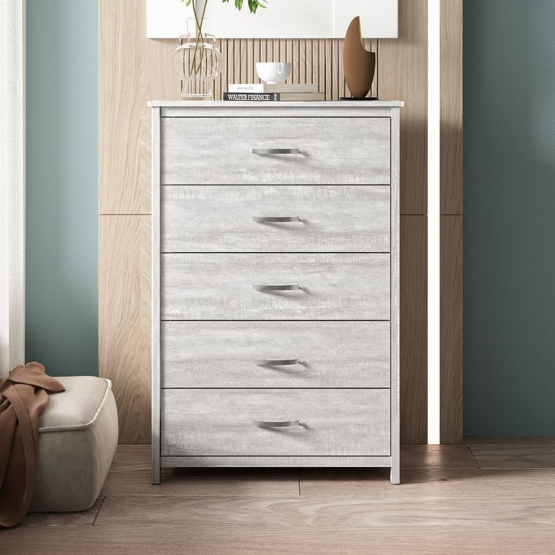 Galano Layton 5-Drawer Chest of Drawers (47.7 in. × 15.7 in. × 31.5 in.) in Dusty Gray Oak, White, 1 of 17
