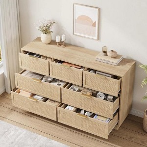 7 Drawer Dresser for Bedroom 55 Inch Large Rattan Dresser with Storage, Boho Chest of Drawers for Bedroom Living Room - 1 of 4