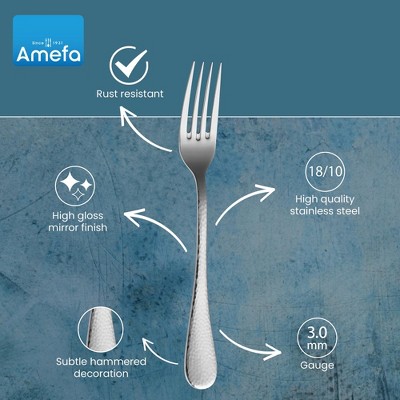 Amefa Sierra 20-Piece Hammered 18/10 Stainless Steel Flatware Set, High Gloss Mirror Finish, Silverware Set Service for 4, Rust Resistant Cutlery