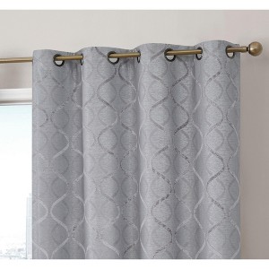 HLC.ME Versailles Lattice Flocked 100% Complete Blackout Thermal Insulated Window Curtain Grommet Panels, Set of 2 - 1 of 4