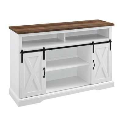 Farmhouse Sliding Barndoor Highboy Tv Stand For Tvs Up To 58 Solid White rustic Oak Saracina Home Entertainment Center With Cable Management Target