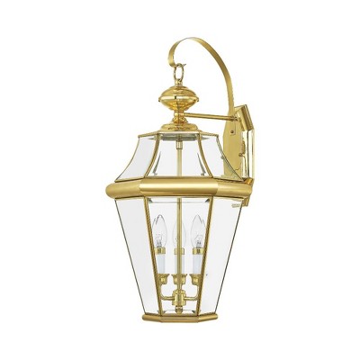 Polished Brass 3-Light Outdoor Wall Lantern with Clear Glass