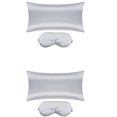 Unique Bargains Satin Breathable Hidden Zipper Pillowcases Cover with Sleep Eye Mask 2 Pcs