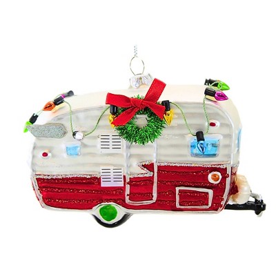Kurt S. Adler 3.25 In Red And White Pull Camper Vacation Christmas Wreath Tree Ornaments