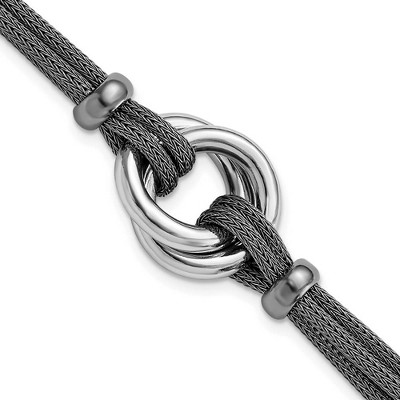 Black Bow Jewelry Sterling Silver and Black Plated Knot Mesh Bracelet, 7 Inch
