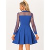 Allegra K Women's Sheer Mesh Panel Long Sleeve Fit and Flare Mini A-Line Dresses - 3 of 4