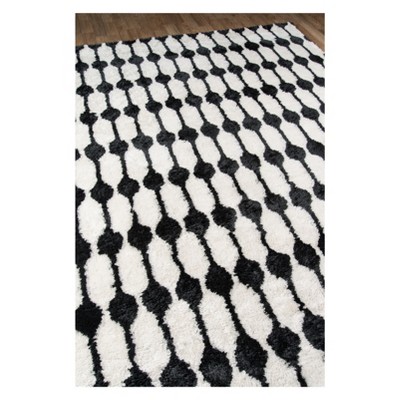 Black and Ivory Hand-Tufted Shag Area Rug 2' x 3'