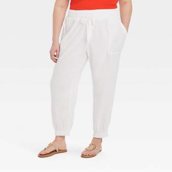 Women's High-Rise Linen Regular Fit Ankle Joggers - A New Day™